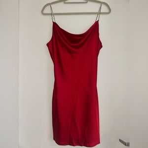 Garage Cowl-Neck Red Dress with Silver Straps, Size Medium